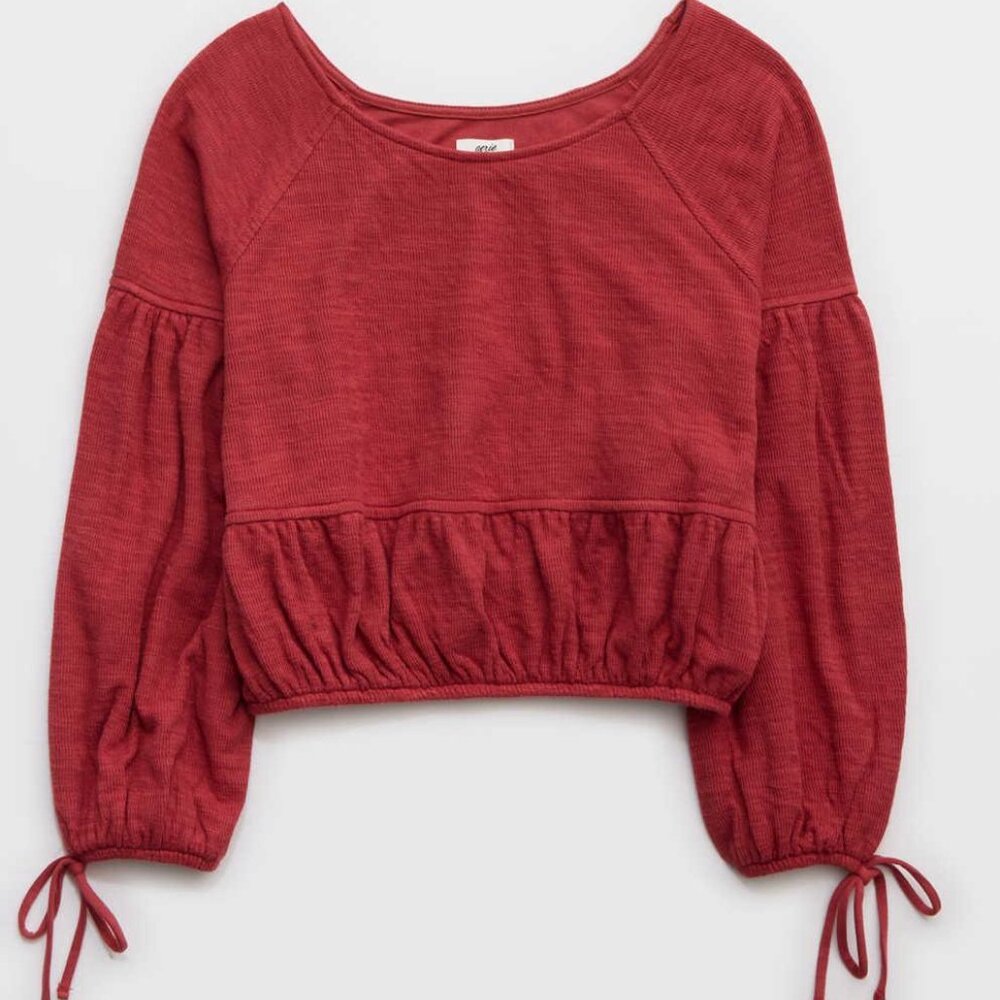 NWOT Aerie Endless Summer Cropped Sweatshirt Summer Burgundy Red Size M